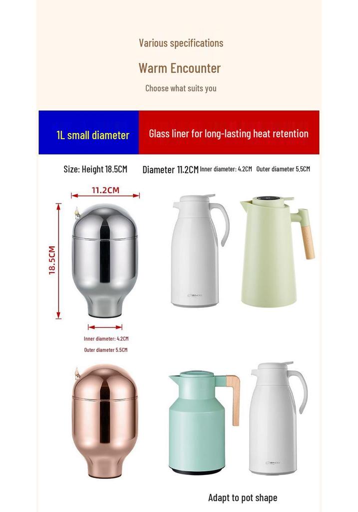 Termo de Vidrio al Vacío con Revestimiento Interior: 1L, 1.3L, 1.6L, 1.9L, 5lb, 2.08lb, 3.2lb