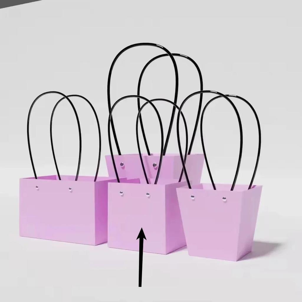 Paper Box Pink Kraft Paper Tote Bag Square Gift Bag  Flower Shop Supplies Valentine's Day Party 10pcs Fresh Flower Packaging