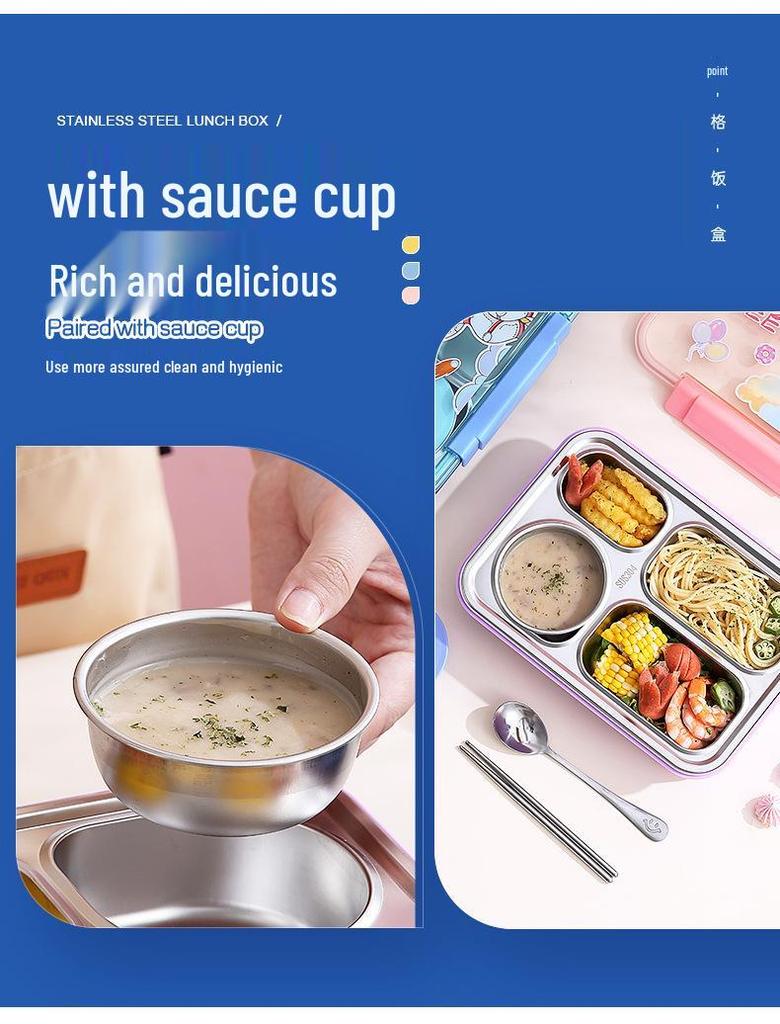 Cartoon Stainless Steel Insulated Lunch Box with Cutlery - Fresh & Stylish Student Design