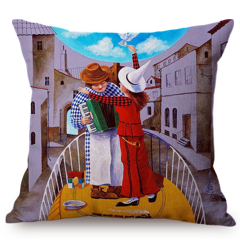 Pittura ad Olio Vintage Nordica di Bella Donna Arte Copricuscino Decorativo per Divano Custodia per Cuscino da Lancio Felice Storia d'Amore di Coppia per Sedia
