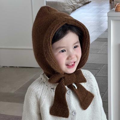 Korean Casual Style Kids Balaclava Hat Scarf Windproof Ear Protection with Neck Warmer Unisex Knitted Beanie for Boys Girls