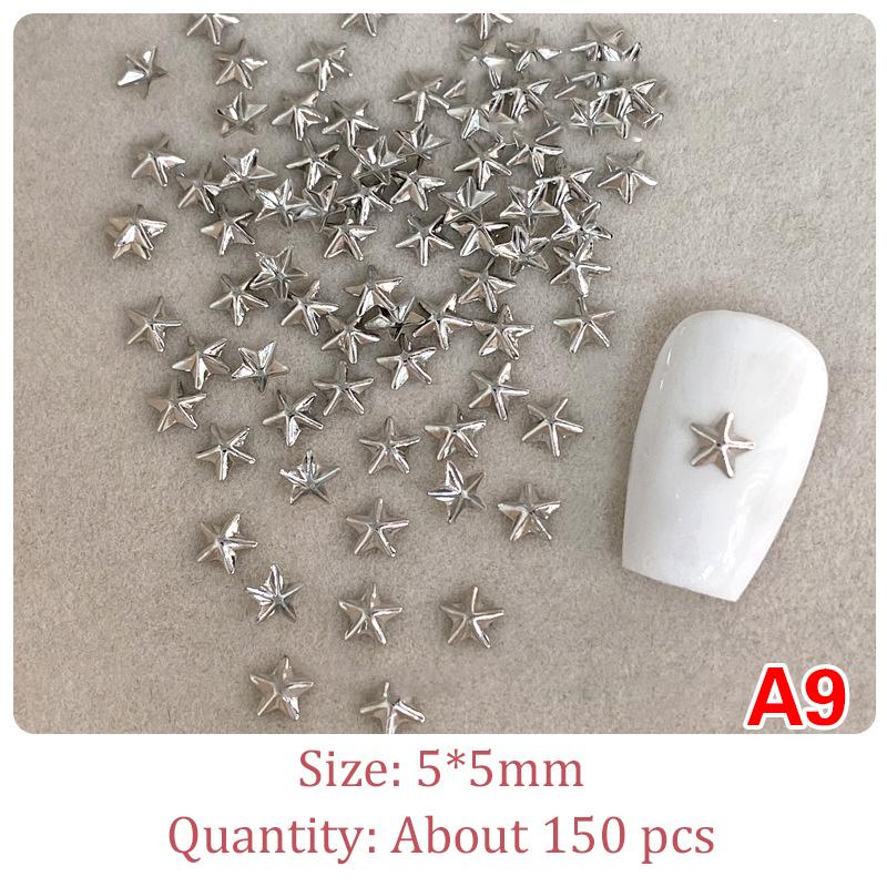 1 Bag Hollow Star Nail Art Charms 3D Metal Five-Pointed-Star Gold Silver Diamond Nail Decoration Luxury Manicure Accessories