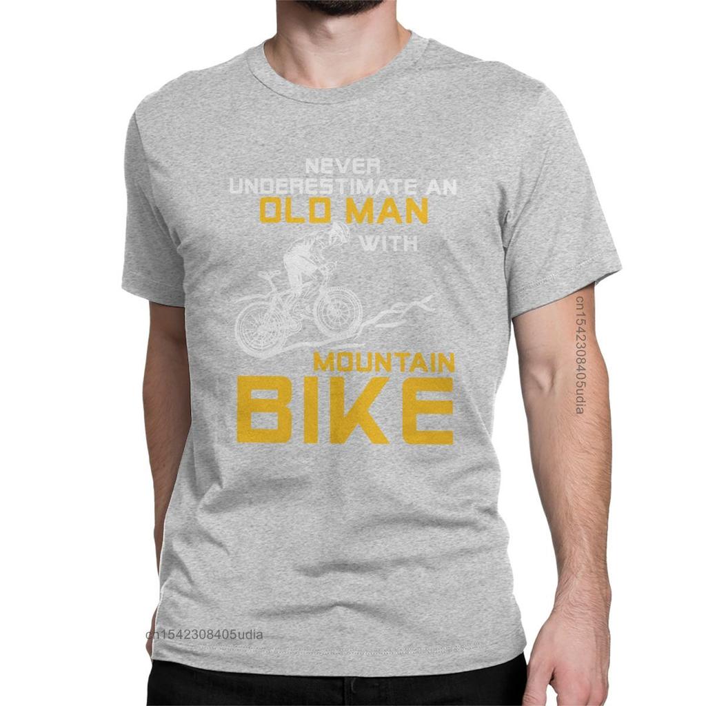 Mens Never Underestimate An Old Man with A Mountain Bike T Shirt Bicycle MTB Cotton Tee Shirt for Men Camisas TShirt