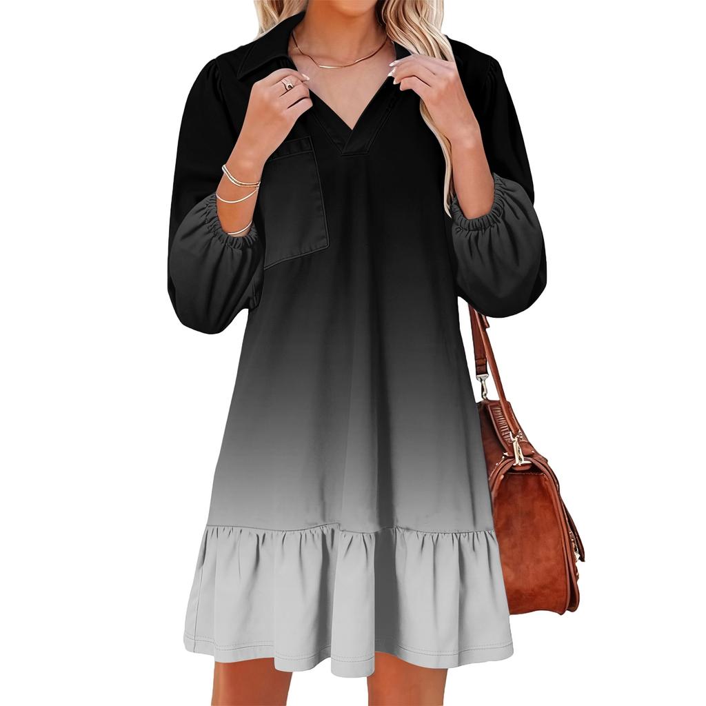 Women's Fashion Elegant Autmn And Winter Long Sleeve V,Neck Christmas Print Dress