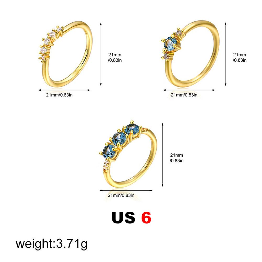 

3Pcs/Set Gold Color Stacking Ring for Women 18K Gold Plated Light Blue Zircon Wedding Band Set Minimalist Fashion Zircon