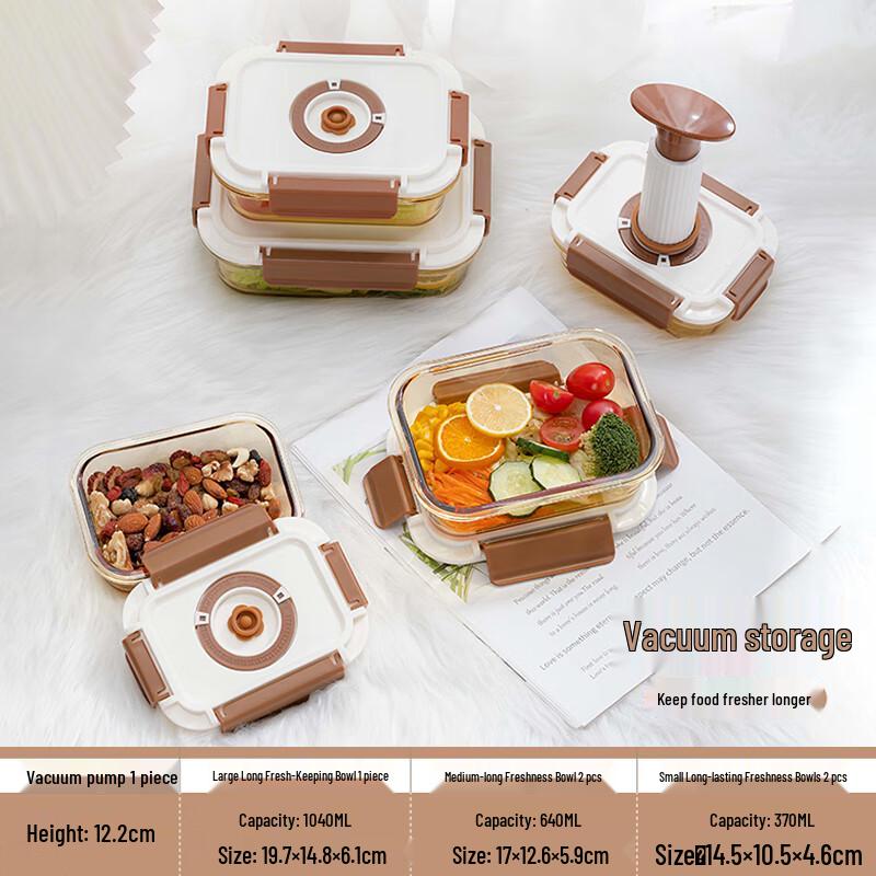 Gaotaibai 6-Piece Glass Food Storage Container Set with Vacuum Pump