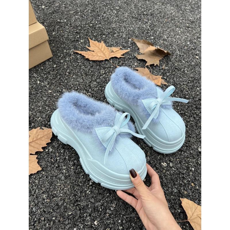 

Осень и зима милый бант один педаль полушлепанцы голова хлопковые туфли женские бархатные модные на толстой подошве зимние сапоги 40 синий