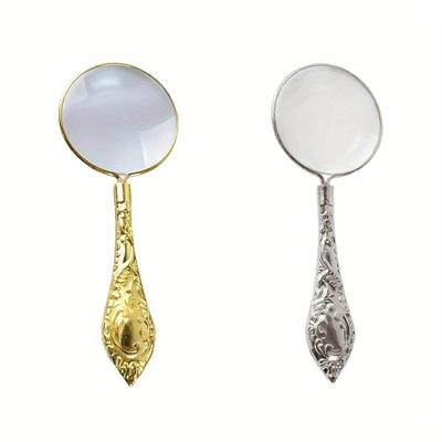 1 STuks Vergrootglas Glas Lens Loep Vergrootglas Delicaat Patroon Handvat Handheld Retro Draagbaar Vergrootglas Zakgereedschap