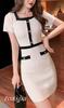 Knit Dress for Short [ToaSoa] Women, Mini, Tight, Sleeved, Spring, Summer, Autumn, Winter, Stylish, Button-Up, Two-Tone (M, White)