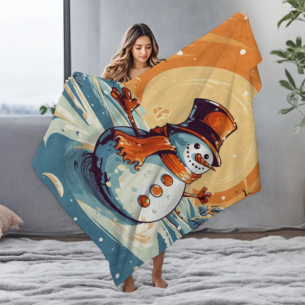 Tuniu Cute Snowman Blanket for Sofa Bed Bedroom Winter Autumn Gift Soft Warm Plush Fleece Throw Blanket