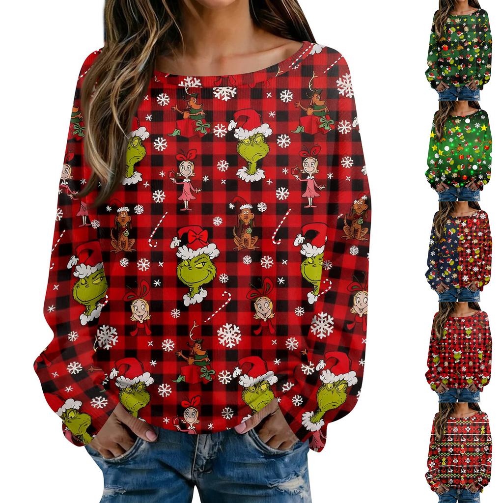 Vánoční mikiny pro ženy Pletený svetr Roztomilá košile Podzimní svetry s výstřihem