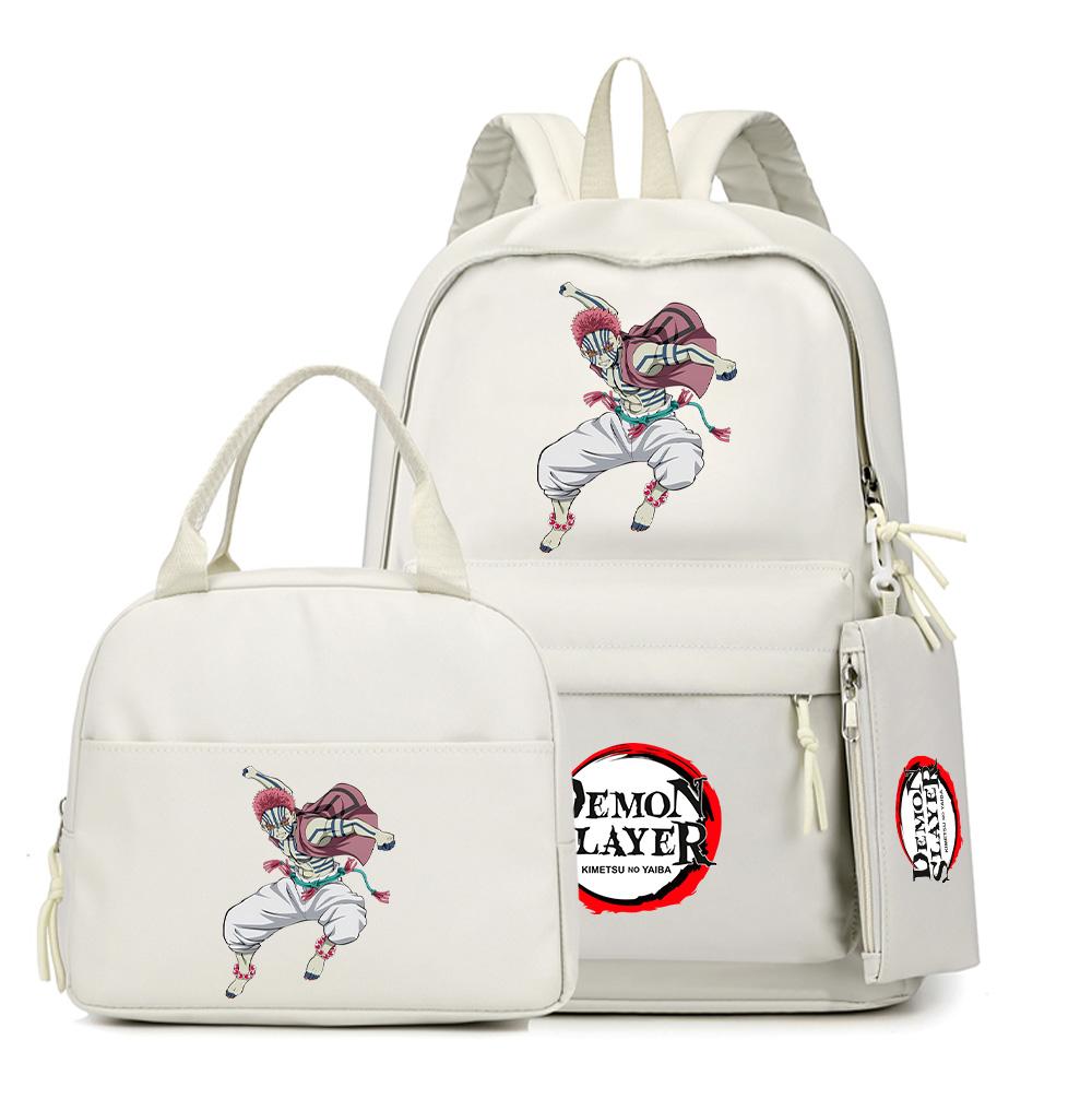 3Pcs/set Anime Demon Slayer Printed Backpack Lunch Bag Pencil Case for Children Student Schoolbag Large Capacity Waterproof Travel Bag