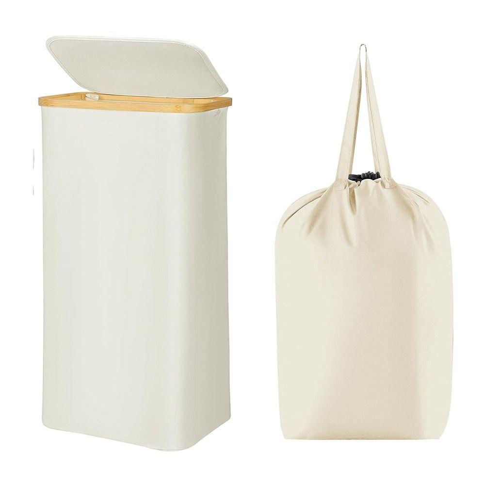 

Foldable Slim Laundry Hamper with Lid Bamboo Handles Storage Bins Clothes Basket Bin Towels белый