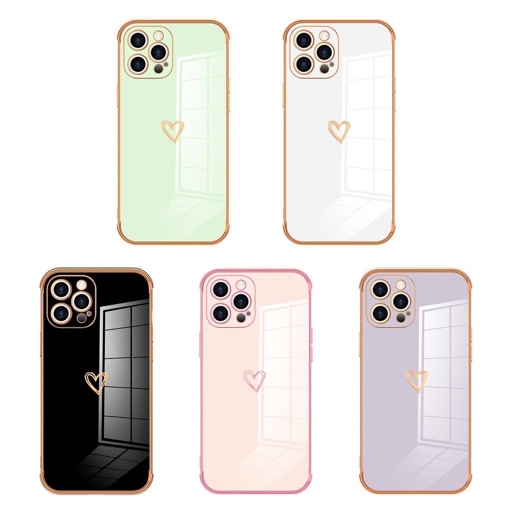 Popular Electroplating Love iPhone17Pro Mobile Phone Case Is Suitable for Apple 16promax Solid Color TPU Soft Case