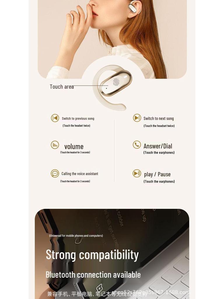 M117 In-Ear Bone Conduction Earhook Wireless Bluetooth Earphones - Long Battery Life & Noise Cancelling