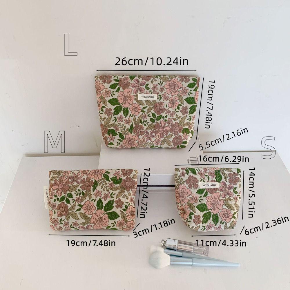 Polyester Canvas Flower Clutch Bag Flower Pattern Large Capacity Makeup Bag Portable Zipper Closure Cosmetic Organizer