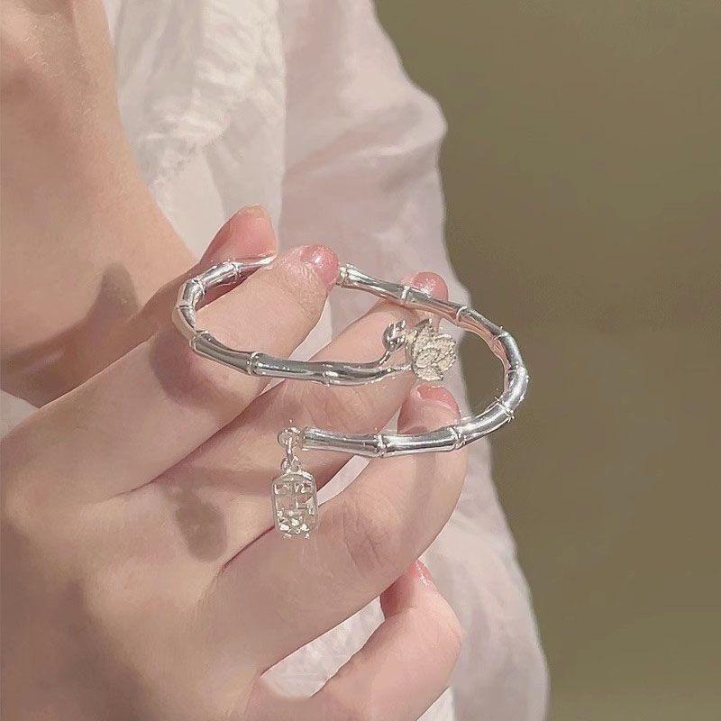 Bamboo Lotus Bracelet Women's Chinese Bracelet Safe and Simple Inheritance Half Bracelet Half Chain Decoration