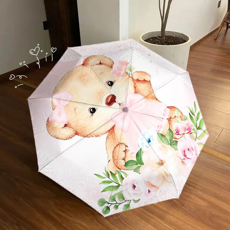 1pc Teddy Bear, Floral Themed High-quality Umbrella,Automatic Opening and Closing Umbrella,Multi-functional Umbrella G0811139