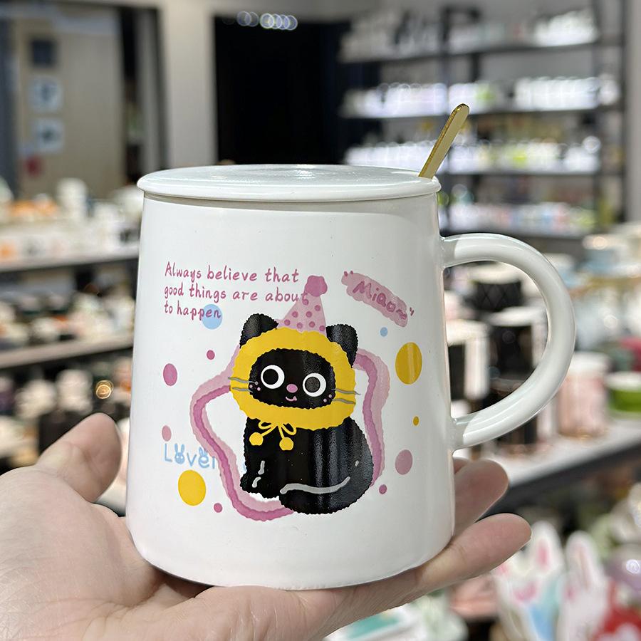 

Cute and Funny Princess Cat Ceramic Water Cup New Style for Girls Household Mug Milk Coffee Cup with Lid Spoon 301-400ml