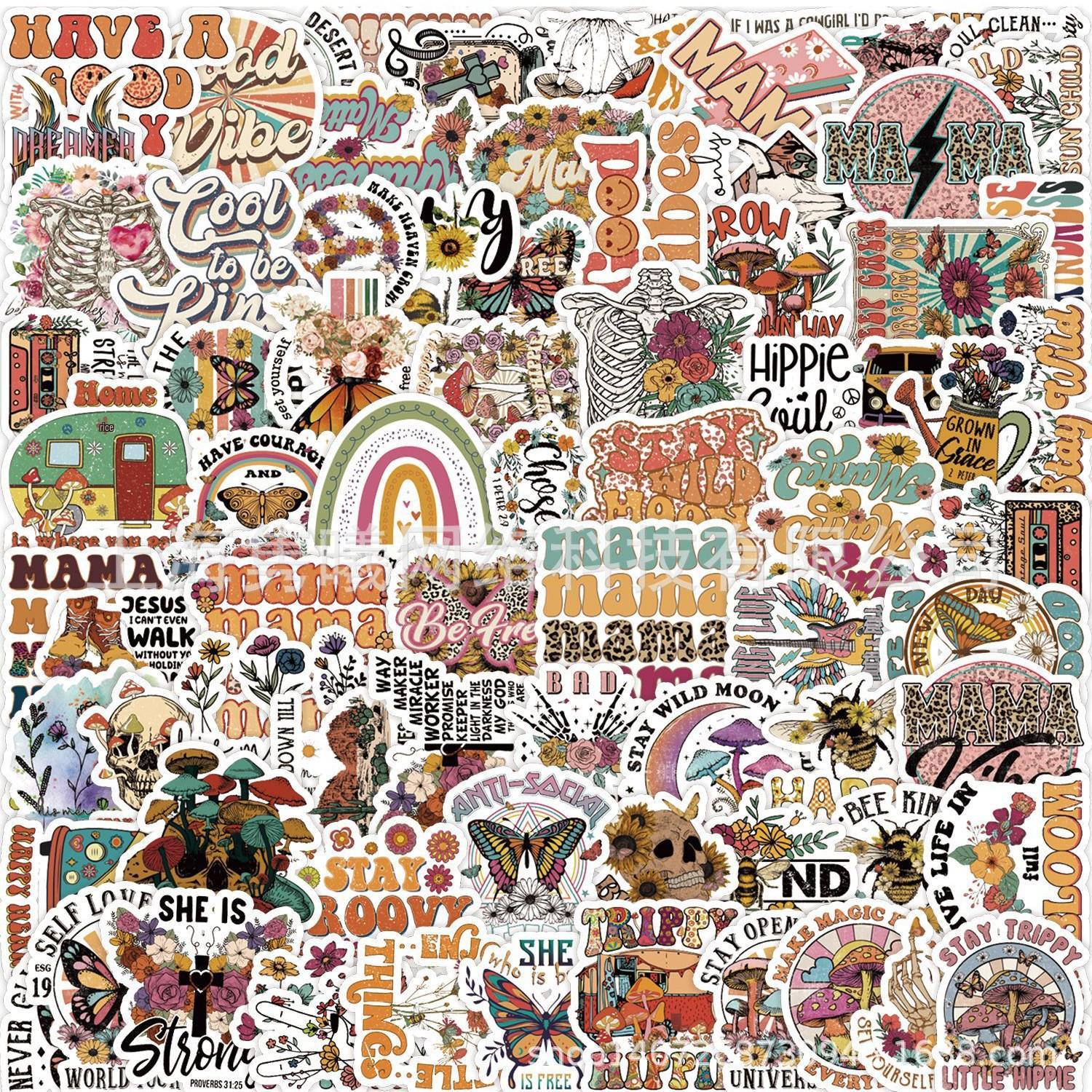 100 Waterproof Retro Graffiti Stickers for Notebooks, Phones, and Water Bottles