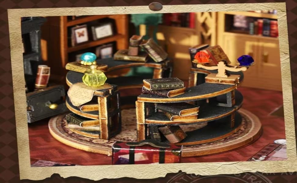 FSEARRT Puppenhaus DIY Bausatz Miniatur Puppenhaus Wohnzimmer Entspannungsartikel Buchhandlung Set, Bausatz, Deko, Geschenk, (Dämmerung (Staubdichtes Gehäuse))