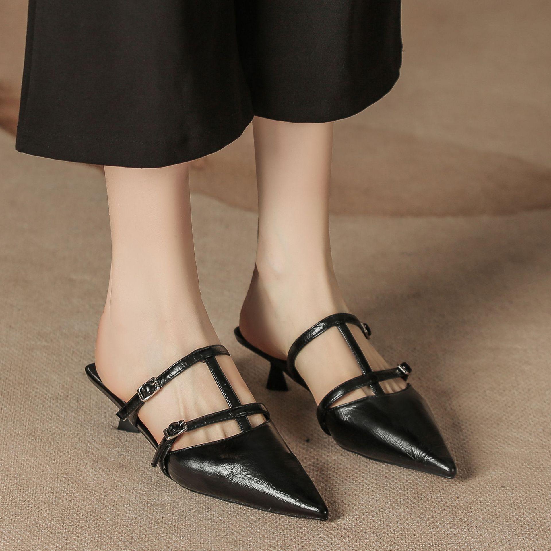 

H113-1 высококачественные сандалии на высоком каблуке из мягкой кожи, с закрытой пяткой, с маленьким ароматом, летние туфли-лодочки с острым носком, шпильки, детские 35