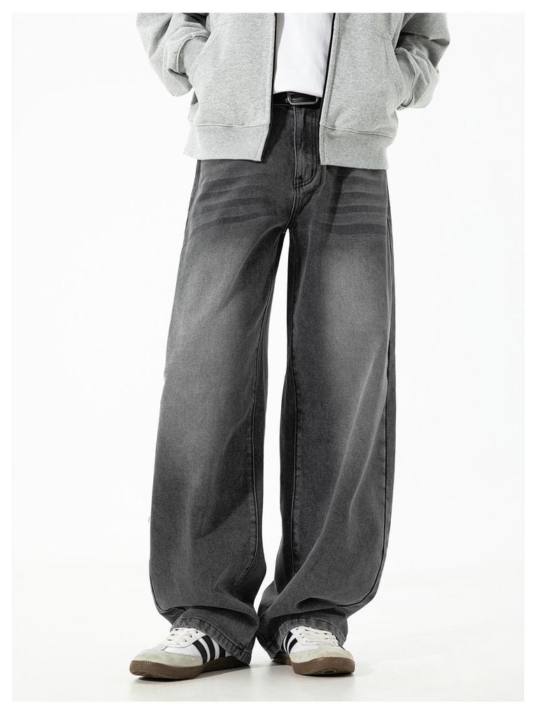 Men's Retro Silhouette Washed Jeans - Autumn High Street Style, Loose Straight Leg Trousers