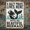 Vintage Nautical Tin Sign Mermaid Wall Art Decor 8x12 Inch Rustic Metal Plaque for Home Bar Cafe