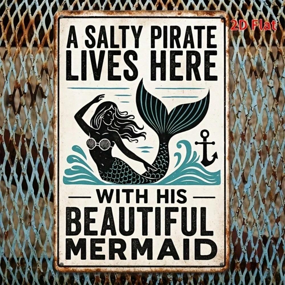 Vintage Nautical Tin Sign Mermaid Wall Art Decor 8x12 Inch Rustic Metal Plaque for Home Bar Cafe