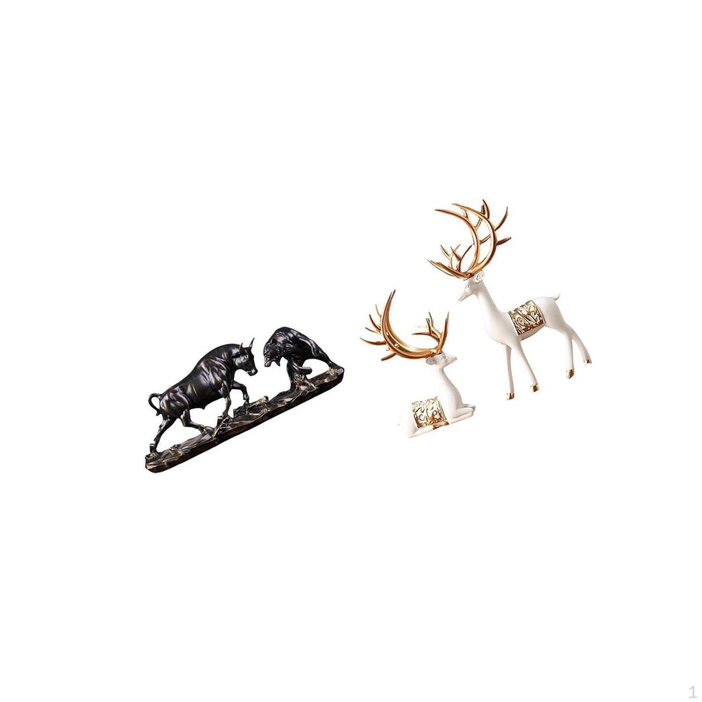 Modern Chinese Cow And European Reindeer Animal Sculpture Feng Shui Deer Collectable Birthday Gift