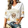 Women's Halloween Print V-Neck T-Shirt Casual Festive Party Top