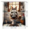 Whimsical Cat Reading Newspaper Printed Shower Curtain Waterproof Animal Themed Bathroom Decor