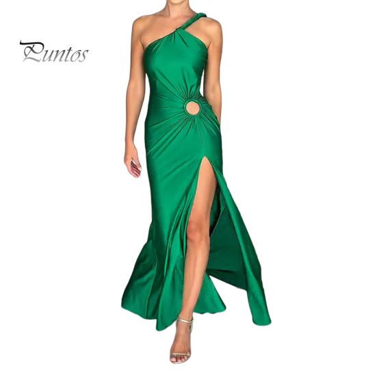 

Женское вечернее платье с косым вырезом и открытыми плечами, с разрезом по низу, облегающее платье без рукавов, с вырезом, макси-платье для выпускного вечера, пляжное платье для отпуска S зелёный