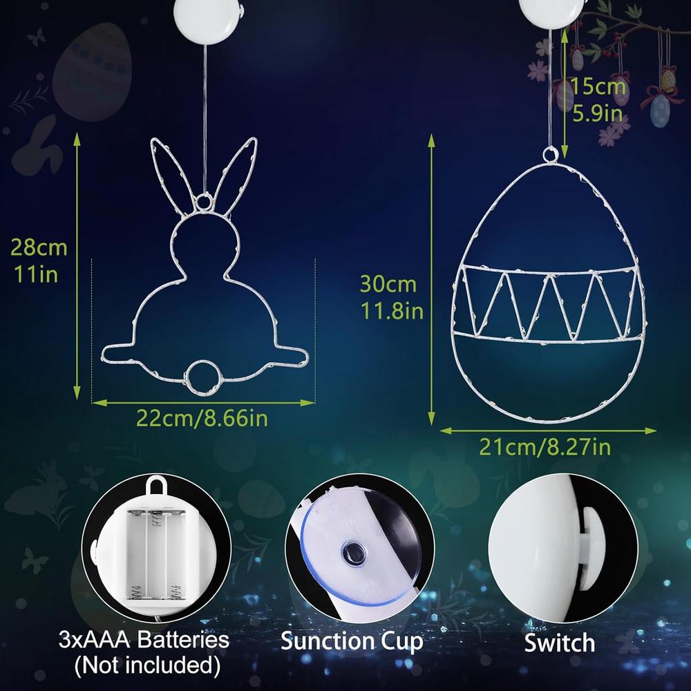 Easter Door Decorations Lights Festival Lighted Door Decorations Egg Bunny Light Sign Neon LED With Suction Cup For Indoor Home