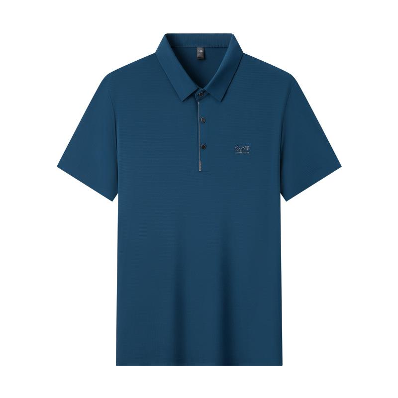 Summer Seamless Ice Silk Lapel Short-sleeved T-shirt Men's Business Casual Printed Stretch Polo Shirt Men's Clothing