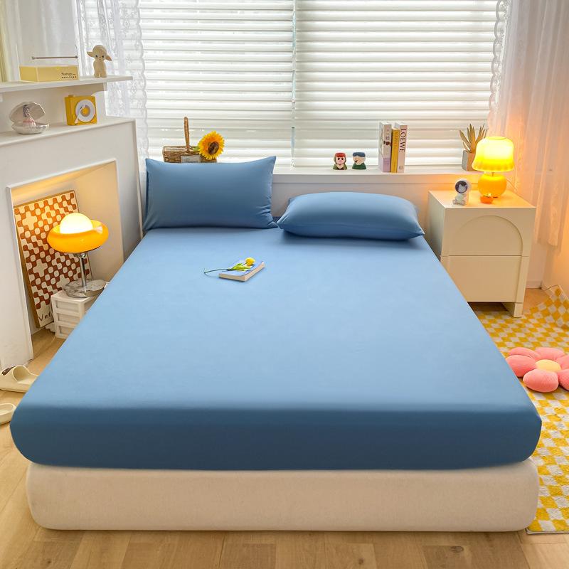 Zestaw prześcieradeł z gumką z bawełny pranej w jednolitym kolorze: Całkowicie otulający, antypoślizgowy narzutka na łóżko - Trzyczęściowy na każdą porę roku