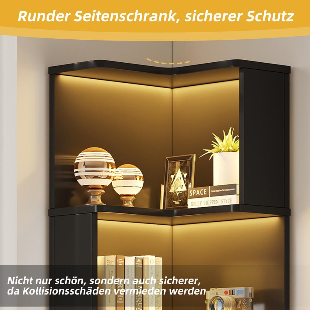 63.5 x 45 x 175cm Corner Bookshelf, Multifunctional, L-Shaped, LED Color-Changing Light Strip, App Control, Five-Tier Storage, Black