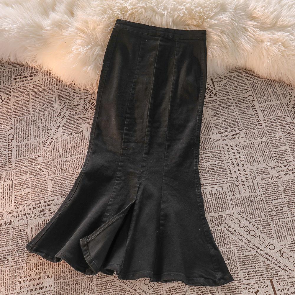 

Юбка-бюстье Fishtail Женская летняя юбка-бюстье с открытыми разрезами, тонкая джинсовая юбка с высокой талией, женская джинсовая юбка-бюстье XL чёрный