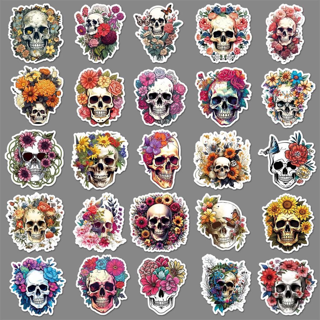 50 Flowers Skeleton Graffiti Stickers Personality Horror Face Decoration Mobile Phone Case Computer Skateboard Stickers