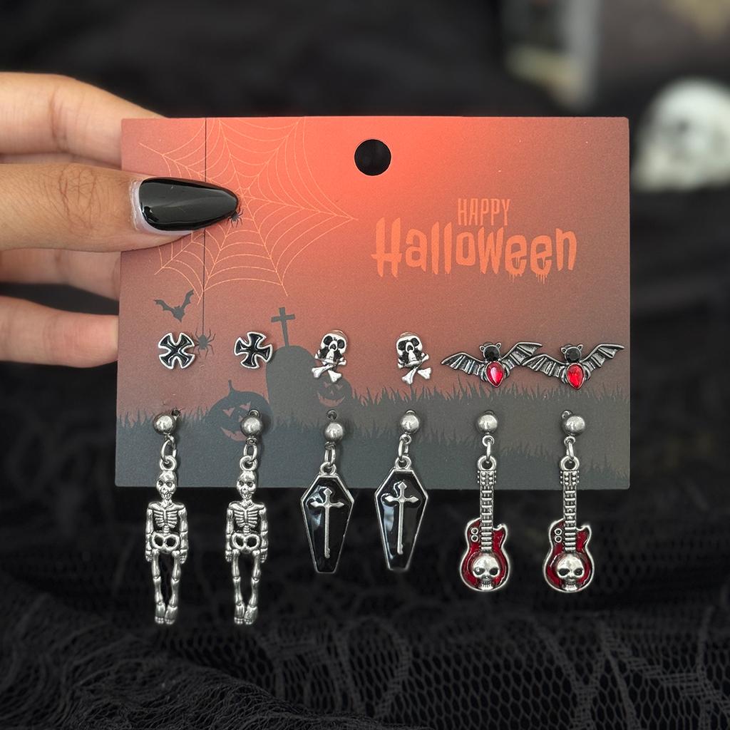 New Popular Halloween Skeleton Bat Earrings with Gothic Style Earrings Design Goth Cross Rose Piercing Earrings Jewelry Earrings
