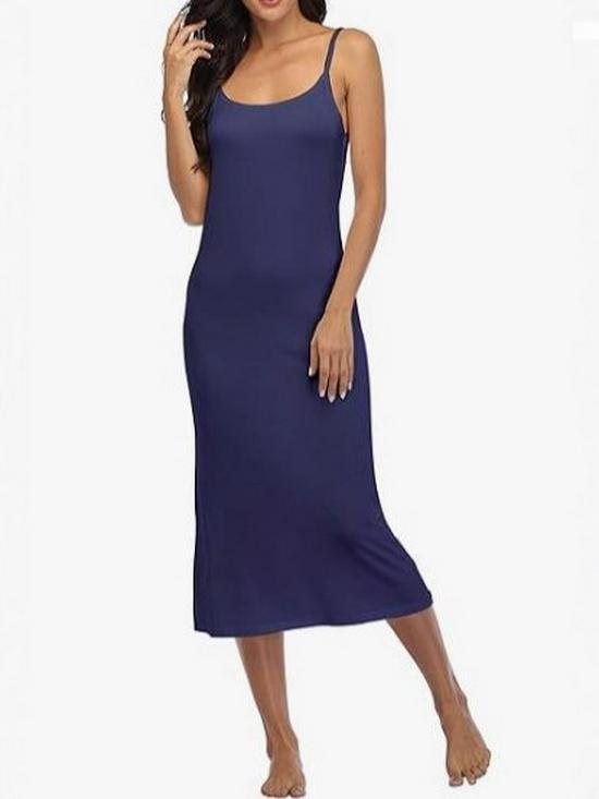 European and American Long Camisole Dress with Adjustable Straps – Soft, Round Neck Nightgown