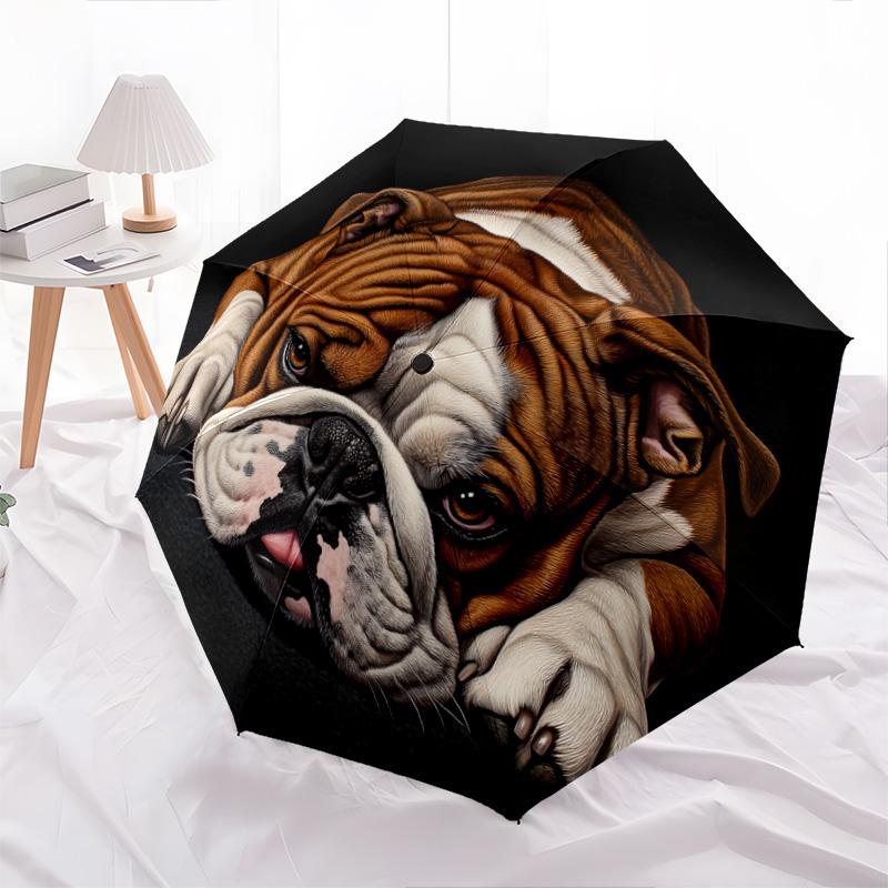 Dog on Black Background  pattern, automatic folding umbrella, portable and foldable design, 8 ribs, a Christmas or birthday gift.