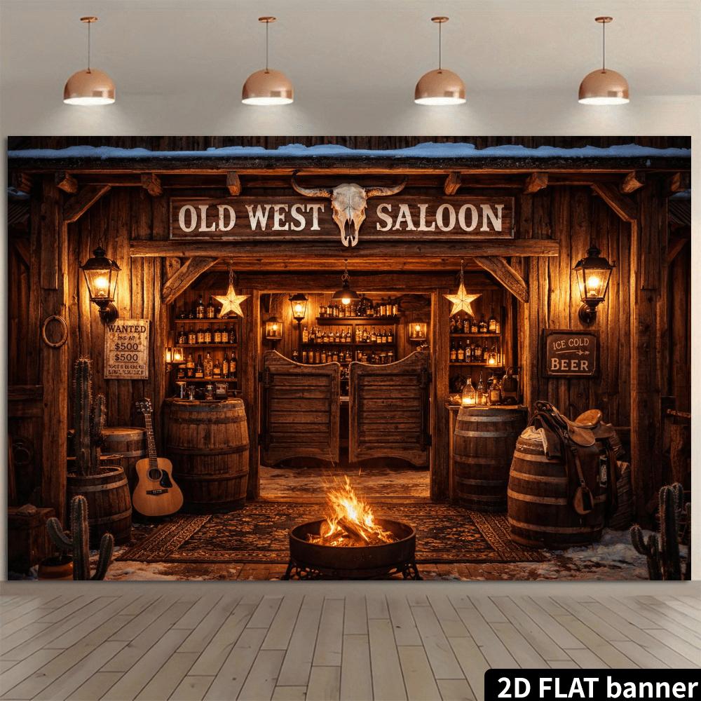 2D-plan bakgrundstyg för bar med västerländskt cowboytema som skapar en retro västerländsk atmosfär tillverkat av polyestermaterial