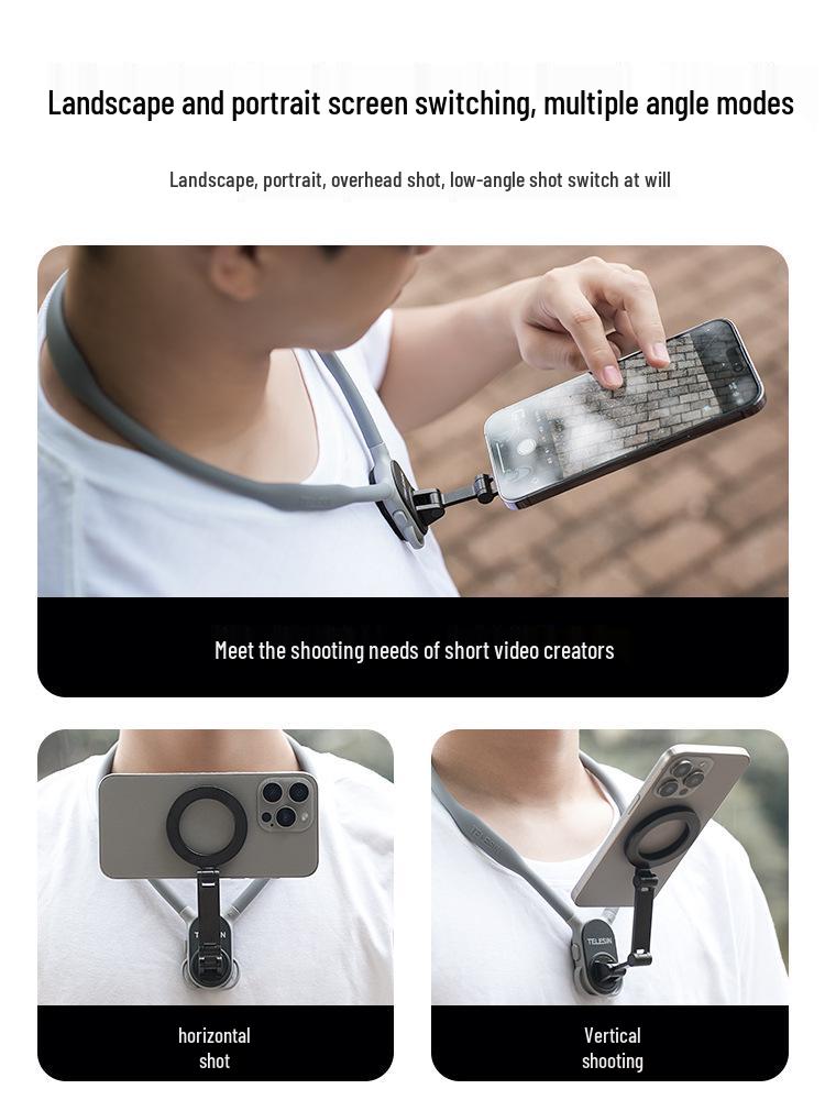 Taixun Adjustable Magnetic Neck and Chest Mount for Mobile Phones - Hands-Free Support for Sports and Fishing from a First-Person Perspective