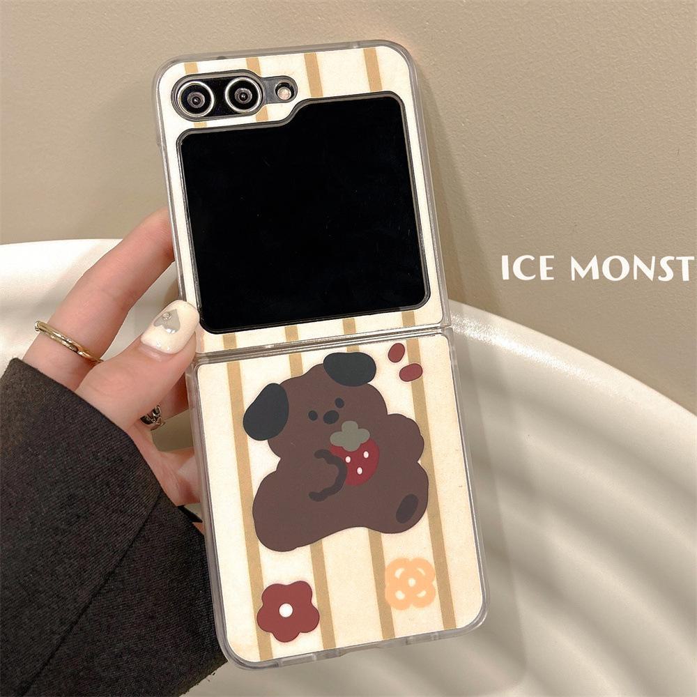 

Прозрачный жесткий чехол с изображением клубничного медведя для Samsung zFlip3/4/5 Samsung Z Flip 3