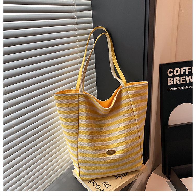 Striped canvas bag bag 2025 new Korean style ins tote leisure bag single shoulder large capacity tote bag shopping bag