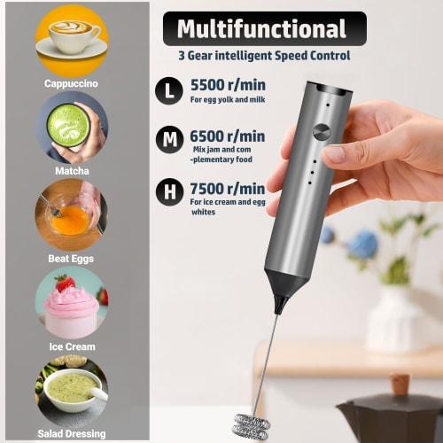 Handheld Milk Frother, Type-C Rechargeable Electric Coffee Frother Mixer, 3-Speed ??Mini Milk Foamer Drink Mixer with 2 Frothers for Coffee, Matcha, F
