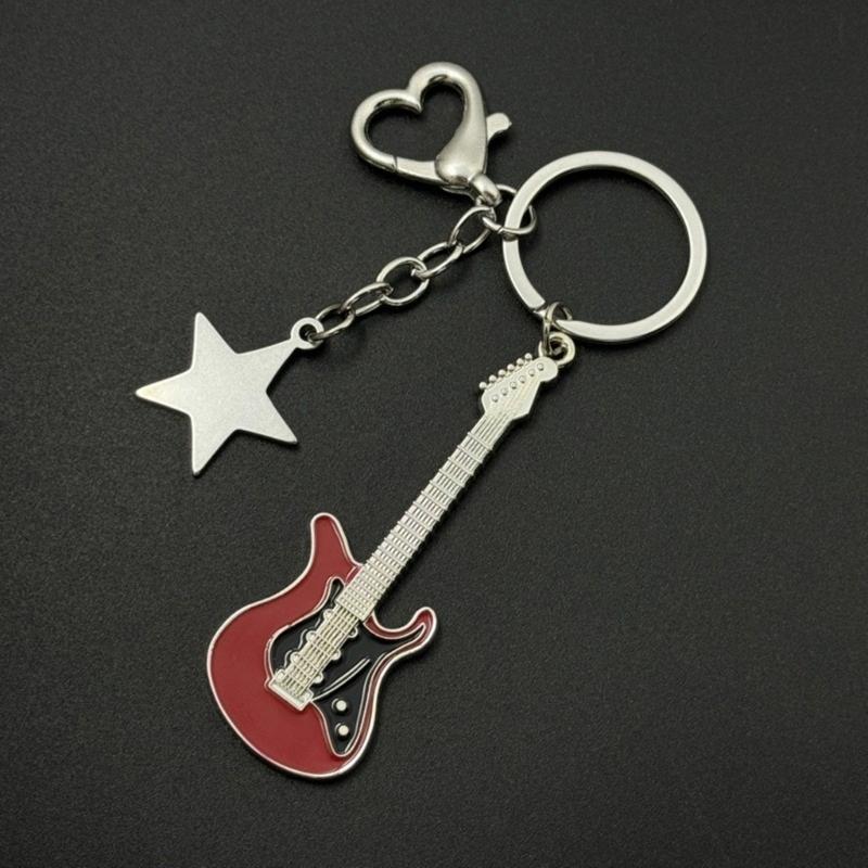 Fashion Star Guitar Keychain Pendant Simple Hanging Decorations Keyring Charm for Purse Bag Backpack Handbag