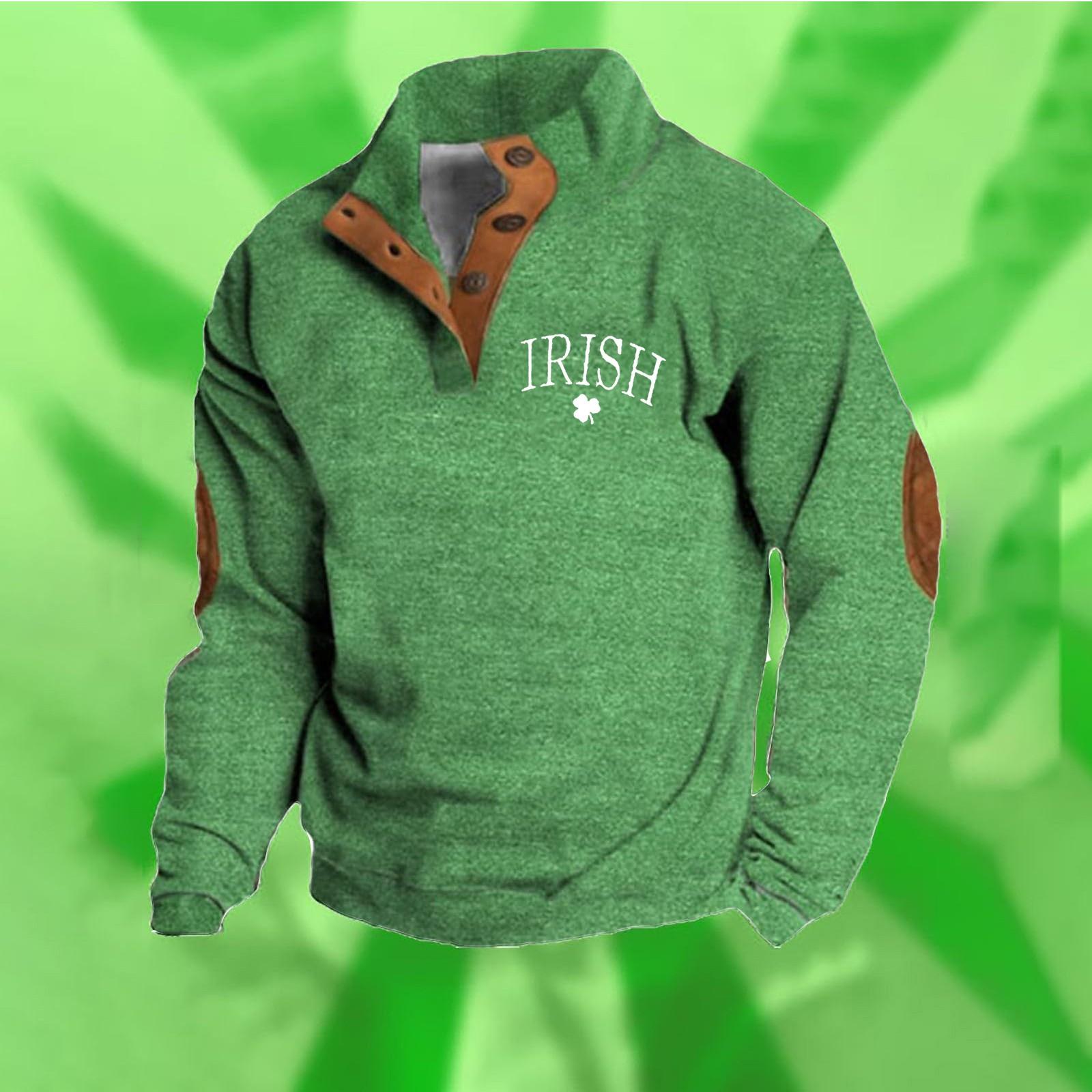 

Мужская модная повседневная толстовка с капюшоном на три пуговицы с принтом Дня Святого Патрика, весна-осень, с длинным рукавом и пряжкой XL белый