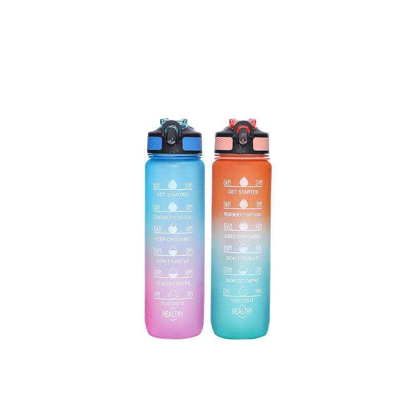 Gradient Color 1L Sports Water Bottle with Straw - Large Capacity Outdoor Plastic Space Cup